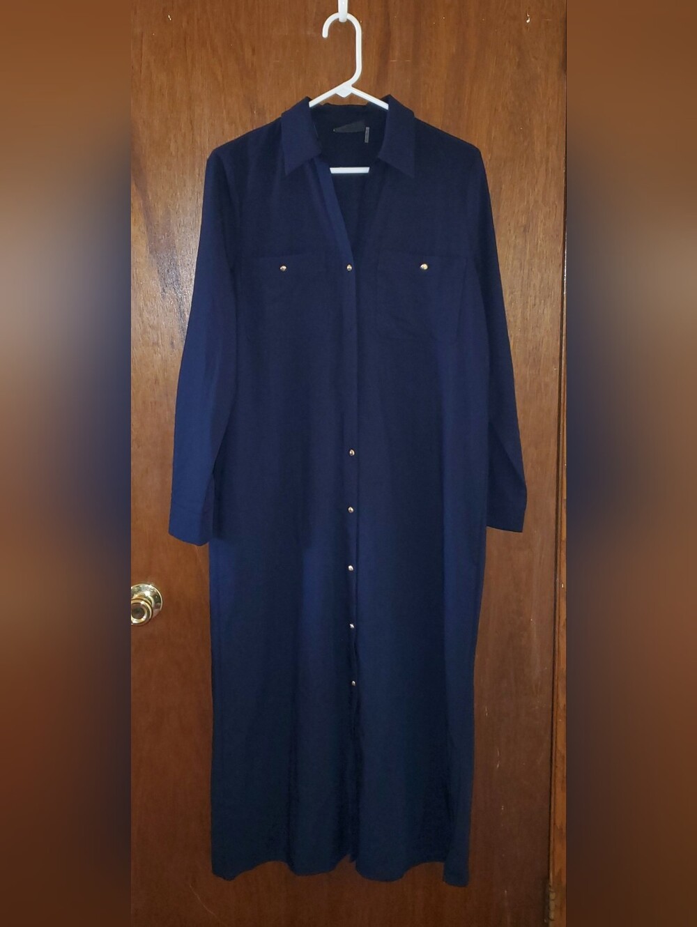 Vici Navy Blue Long Sleeve Maxi Shirt Dress Sz Large